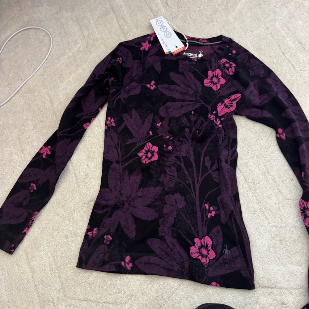 Smartwool Women's Long Sleeve Top - Black and Purple Floral